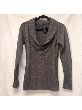 Women's Hooked Up Gray Cable Knit Cowl Neck Sweater S